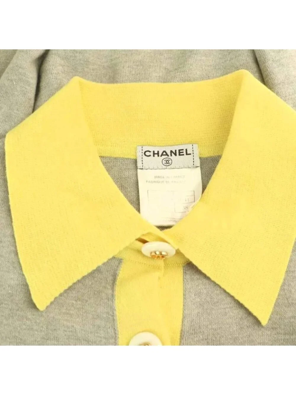 Chanel 08 P Bicolor Knit Polo Short Sleeve 38 Gray hk OS - Picture 8 of 9